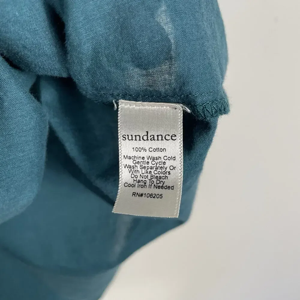 Sundance Top Shirt Women Small Teal 100% Cotton Button Front Flowy Casual Boho - Picture 8 of 8